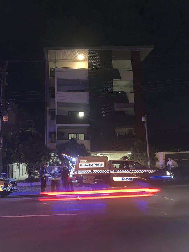 Police at the scene of the suspected stabbing on Riverway Drive. Picture: CRAIG WARHURST