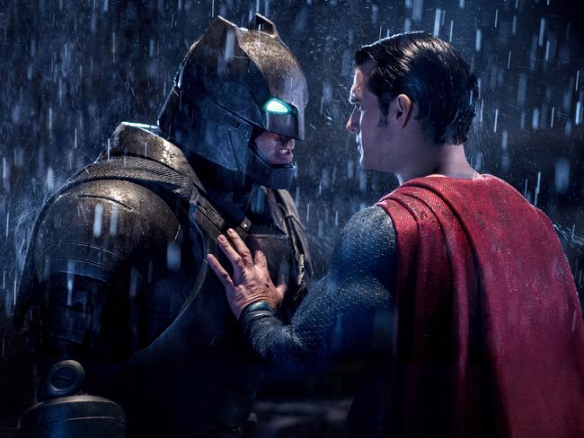 Ben Affleck takes up the role of Batman, from Christian Bale, facing off against Henry Cavill suited up as Superman. Picture: Clay Enos/Warner Bros/AP