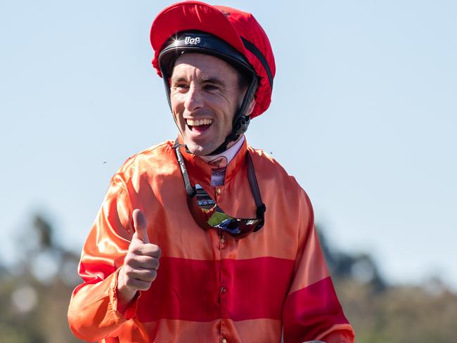 Jockey Shaun McGruddy is seen after riding Misty Metal to victory in race 6, the Crown Perth Jungle Mist Classic during Railway Stakes Day at Ascot Racecourse in Perth, Saturday, November 24, 2018. (AAP Image/Richard Wainwright) NO ARCHIVING, EDITORIAL USE ONLY