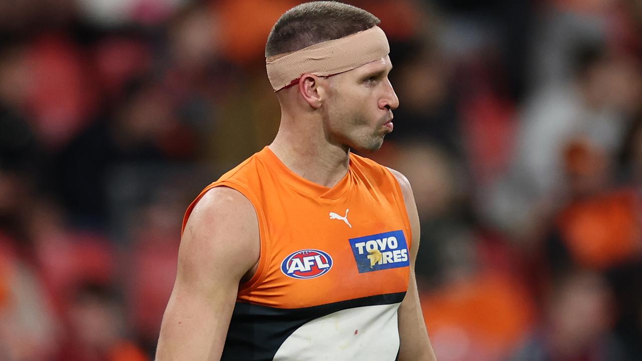 SYDNEY, AUSTRALIA - SEPTEMBER 14: Jesse Hogan of the Giants looks on during the AFL First Semi Final match between GWS Giants and Brisbane Lions at ENGIE Stadium on September 14, 2024 in Sydney, Australia. (Photo by Cameron Spencer/Getty Images)