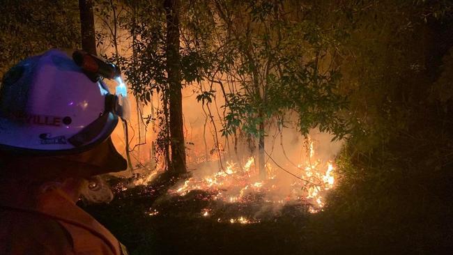 Councillor Peter Young taking photographs out on his first night as a volunteer with the Guanaba Rural Fire Brigade fighting the Springbrook fire in late August 2020.