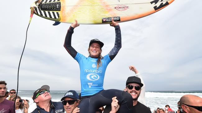 Courtney Conlogue after winning at Bells Beach earlier this year.