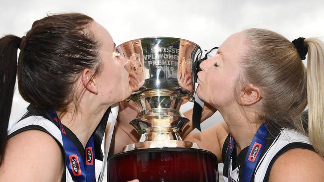 Caitlin Bunker and Morgan Doherty enjoy the spoils of their side’s success.