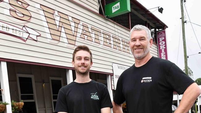 James Penny, who works in hospitality projects and venue manager Shayne Daniel in front of Joe’s Waterhole which is undergoing a massive revamp to become a Matso's brewery. Pictured, Photo:Patrick Woods.