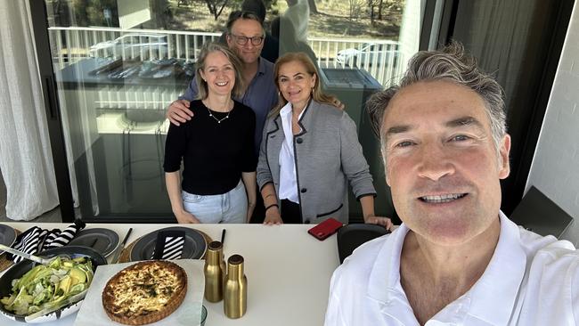 Claire Bailey, husband Michael Mosley and Mena Muecke with James Muecke shared lunch together in Adelaide last year. Picture: Supplied