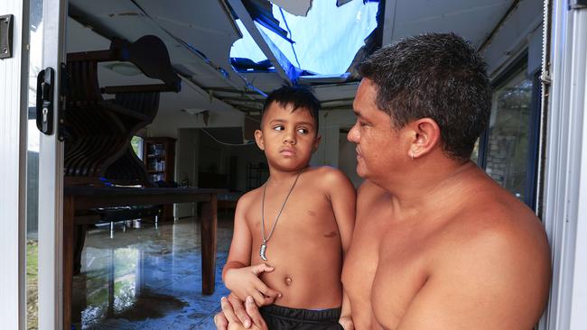 Bernie Hardiman and his son BJ, 6: “To see my boy walk in on Boxing Day and see all his presents all over the place was heartbreaking.” Picture: Adam Head