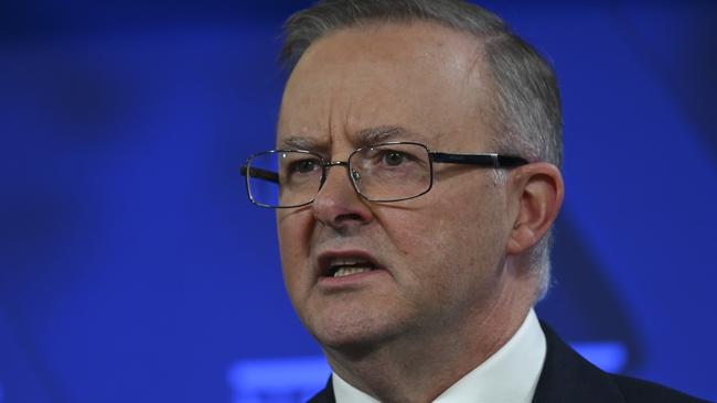 Anthony Albanese addresses the National Press Club in Canberra. Picture: NCA NewsWire / Martin Ollman