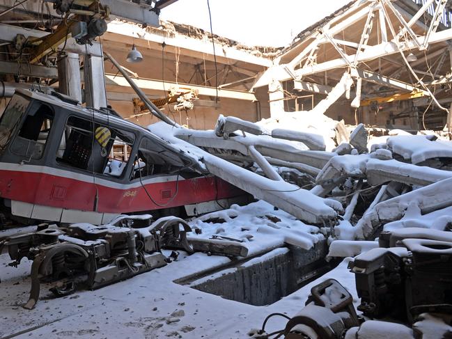 A destroyed tram depot in Kharkiv. Picture: Sergey Bobok / AFP