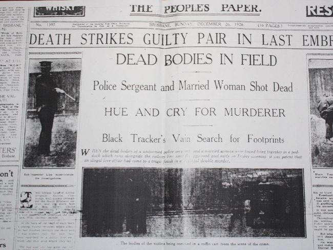 Newspapers of the day report on the 1926 shooting death of Eileen Walsh and Acting Police Sergeant Cumming. Picture: Supplied