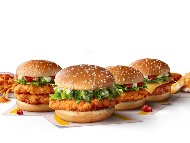 For a limited time only, Aussies can spice up their life by digging into Maccas' new Fiesty McSpicy range. Among the new items, fan favourites like the spicy mcnuggets and the shaker fries will be returning. Picture: Supplied,