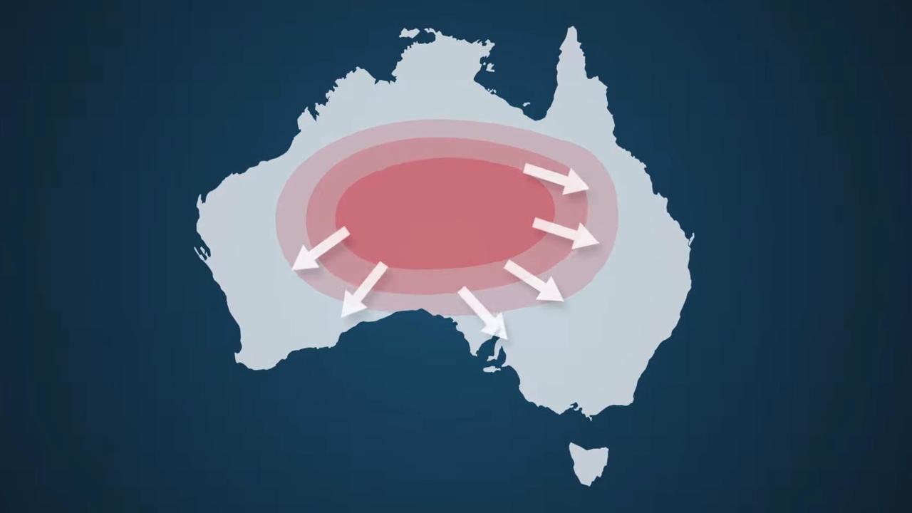 A well of heat is likely to cook up in the centre of the country, then winds will push it towards the country’s most populated areas. Picture: BOM