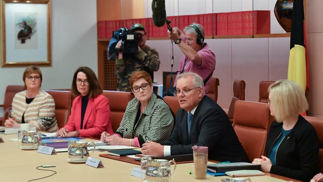 Prime Minister Scott Morrison addresses the women’s cabinet task force meeting at Parliament House in Canberra today. Picture: AAP Image/Mick Tsikas) NO ARCHIVING