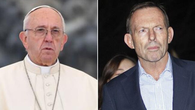 The Pope, left, and former PM Tony Abbott have a difference of opinions on climate change.