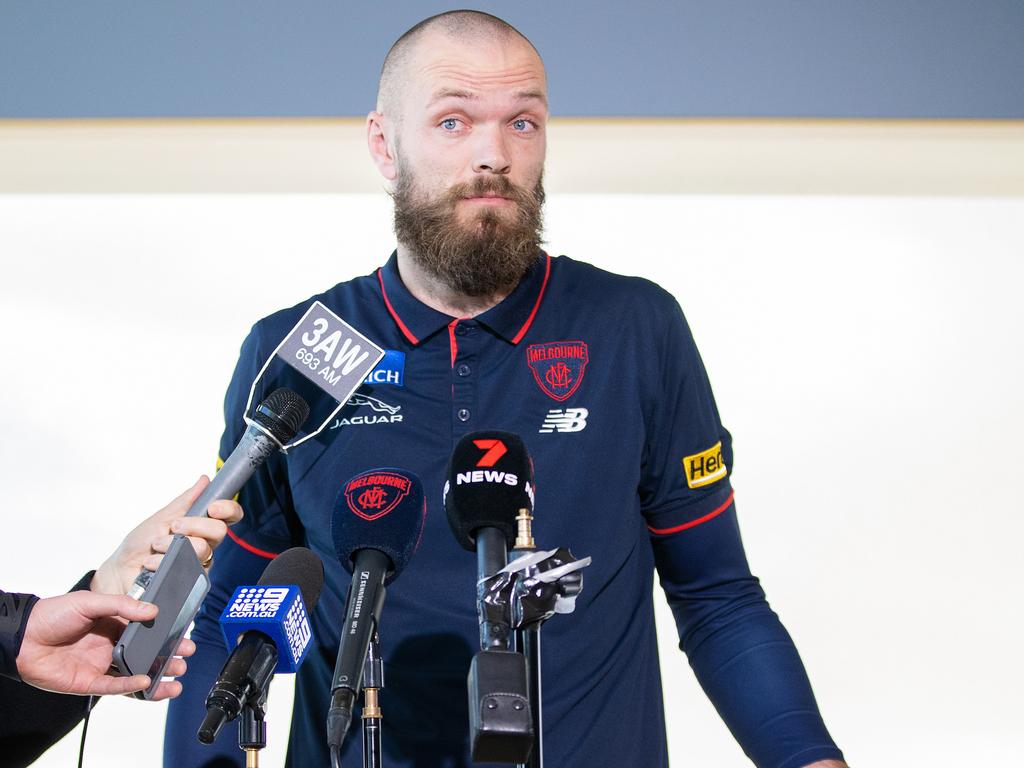 Max Gawn talks to the media on Wednesday. Picture: Mark Stewart