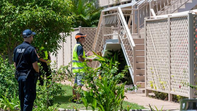 Northern Territory Police and public health officers conduct health and safety spot-checks on people who are in mandatory 14 day quarantine in Darwin. Picture: Che Chorley