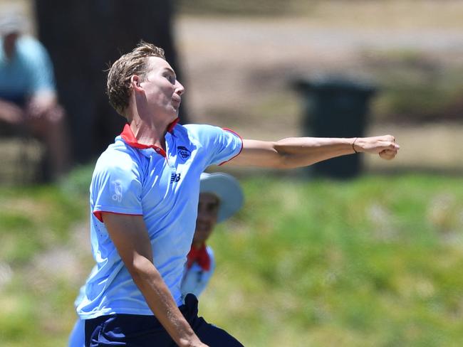 NSW Metro bowler Charlie Anderson during the grand final at Karen Rolton Oval 22 December, 2022, Cricket Australia U19 Male National Championships 2022-23.Picture: Cricket Australia.