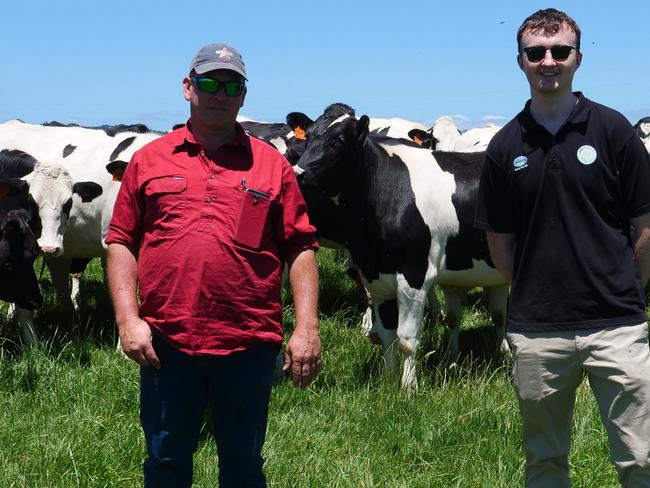 Dairy farmer Tim Beswicke and Fonterra's Gavin Hunt