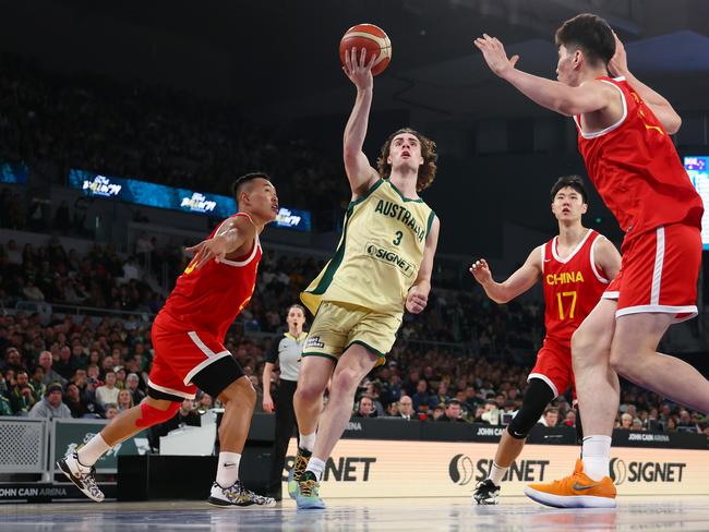 Josh Giddey played a much bigger stint on Thursday than he did in their first clash with China. Picture: Graham Denholm/Getty Images