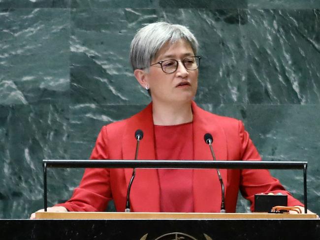 Australian Foreign Affairs Minister Penny Wong speaks during the 79th Session of the United Nations General Assembly at the United Nations headquarters in New York City on September 27, 2024. (Photo by Leonardo Munoz / AFP)