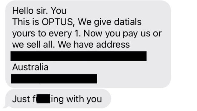 A text message some hacked Optus customers have received.