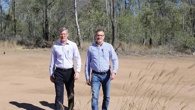 Ray White Special Projects Tony Williams and Orchard Property Group managing director Brent Hailey at the Ripley development site.