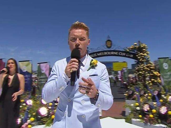 Ronan Keating and Ricki Lee Coulter perform at the 2024 Melbourne Cup. Picture: Channel 9