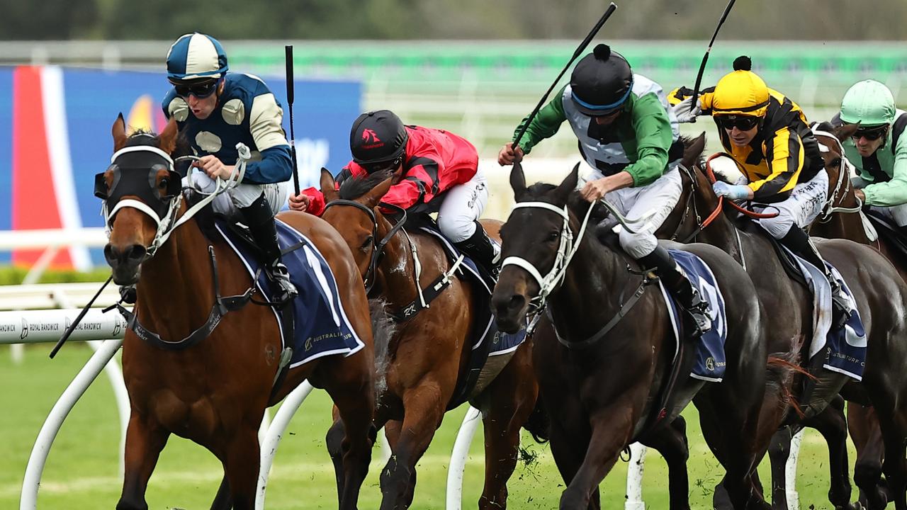 Buckaroo (left) holds out stablemate Hinged to win the Group 2 Chelmsford Stakes at Randwick. Picture: Getty Images