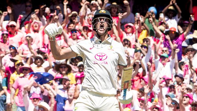 Beau Webster hits the winning runs as Australia wins the Border-Gavaskar Trophy in Sydney. Picture: Tom Parrish