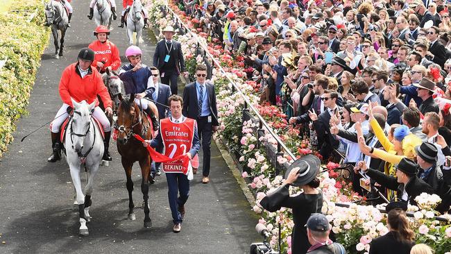 Rekindling after winning the Melbourne Cup in 2017. Photo: Quinn Rooney/Getty Images.