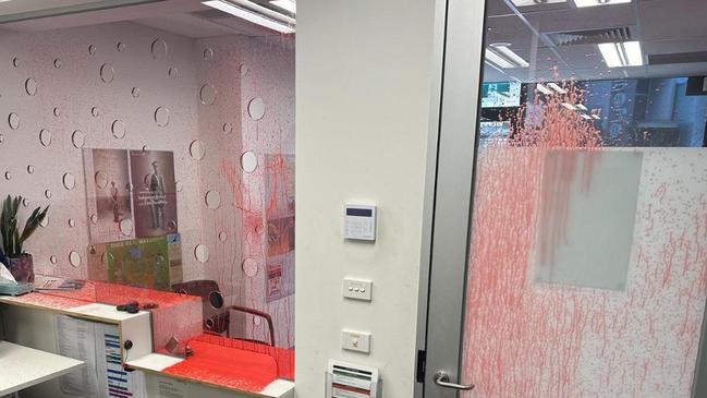 Red paint sprayed inside the electorate office of Labor MP Josh Burns. Picture: Supplied