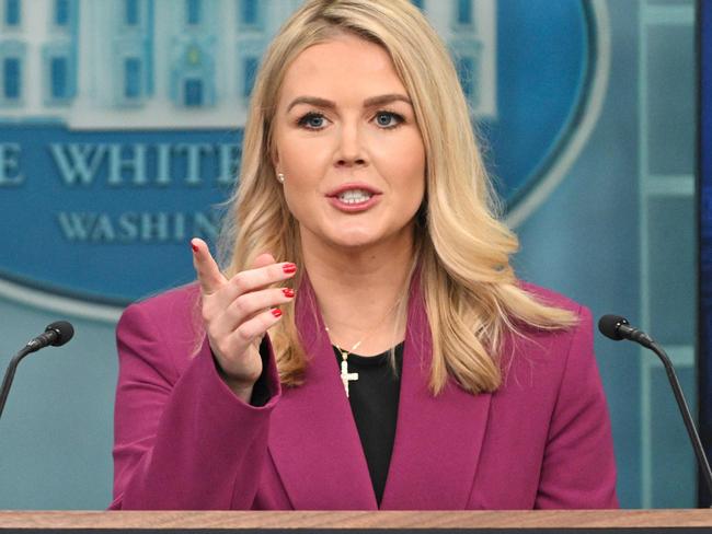 White House Press Secretary Karoline Leavitt speaks during her first daily briefing in the Brady Briefing Room of the White House. Picture: AFP