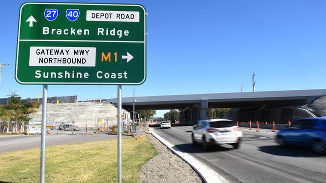 Work on and around the Deagon Deviation overpass in June as part of the Gateway Upgrade North project. Picture: AAP/John Gass