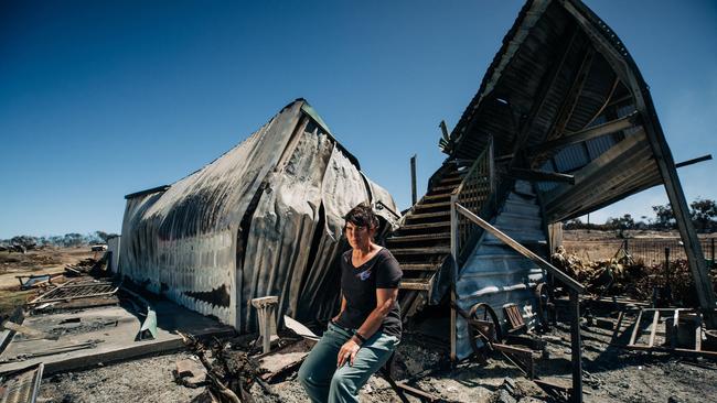 Teena Waters at her damaged property "Top Dog Boutique" in Port Lincoln, which was ravaged by fire on February 16 2023. Picture: Robert Lang