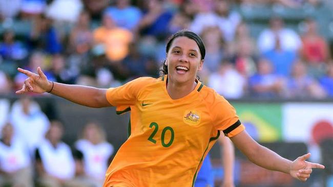 An utterly superb performance was capped when Australia’s golden girl Sam Kerr controlled Tameka Butt’s cross superbly on her chest, muscling past a couple of defenders before firing it in with her left foot to make it 6-1.Matildas V Brazil - matildas football australia