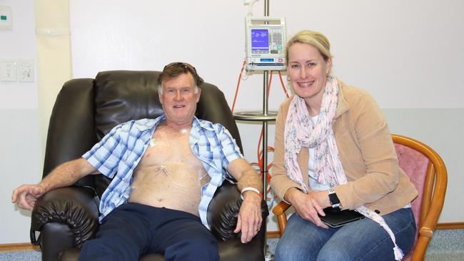 Rick Niven and his wife Christine during chemo at Mater Hospital Gladstone.