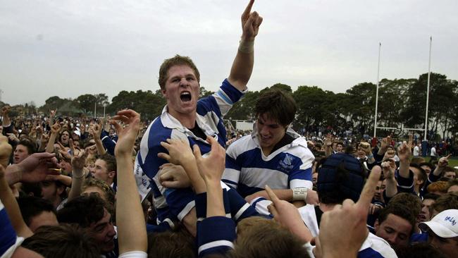 Riverview players celebrate played at Hunters Hill. Picture: Nick Wilson 