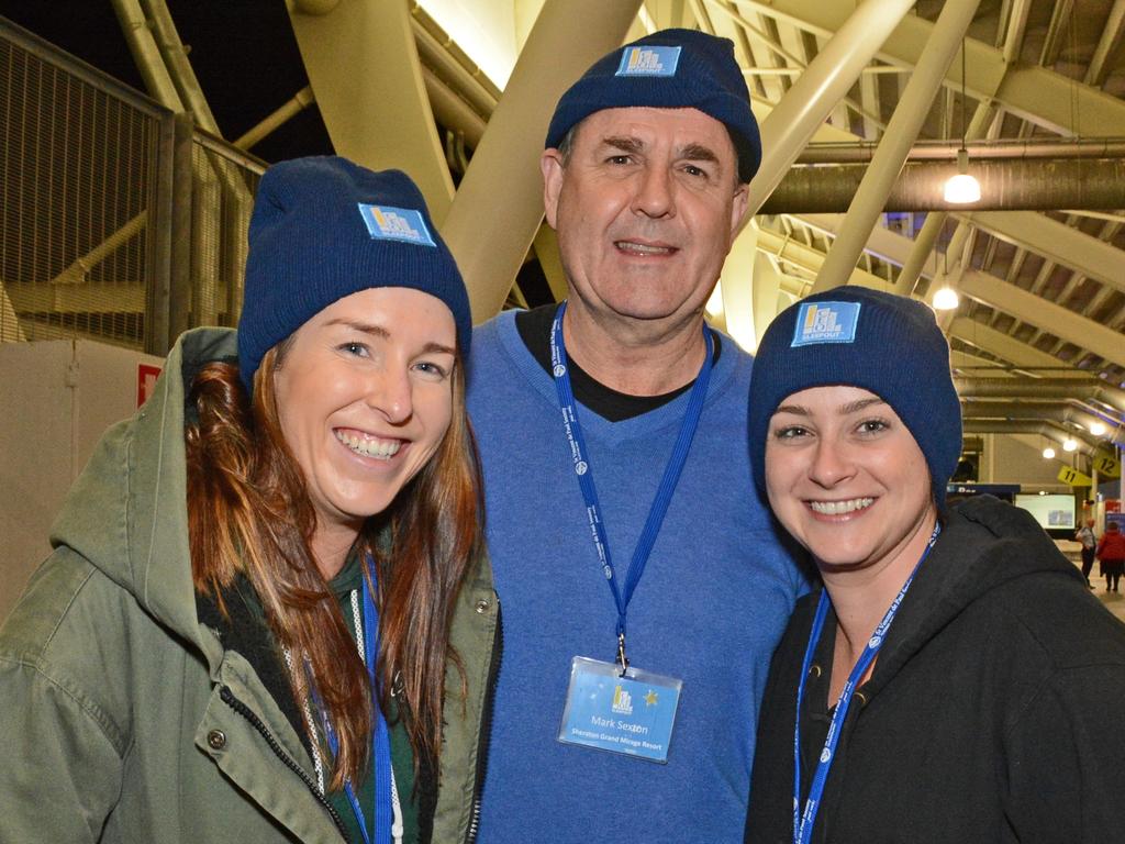 Emily McLean, Mark Sexton, Jayde Stofmeel at Vinnies CEO Sleep Out at CBUS Stadium, Robina. Picture: Regina King