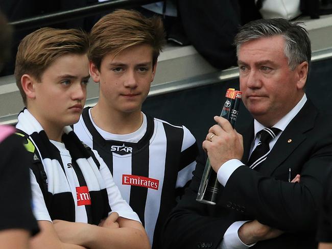 Eddie McGuire said he was inspired when sons Alexander and Joseph refused to take their jumpers off after Saturday’s defeat. Picture: Wayne Ludbey