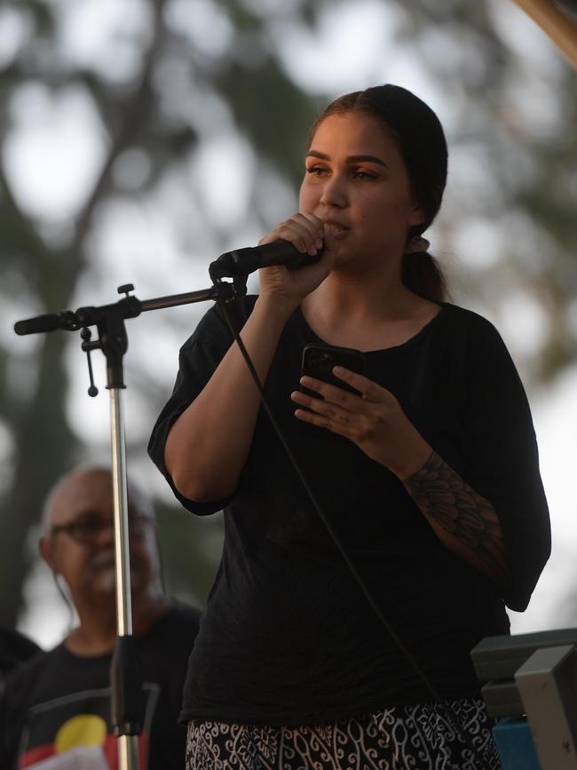 Mother of two Sharna Alley speaks at the #JusticeforCassius vigil. Picture: (A)manda Parkinson