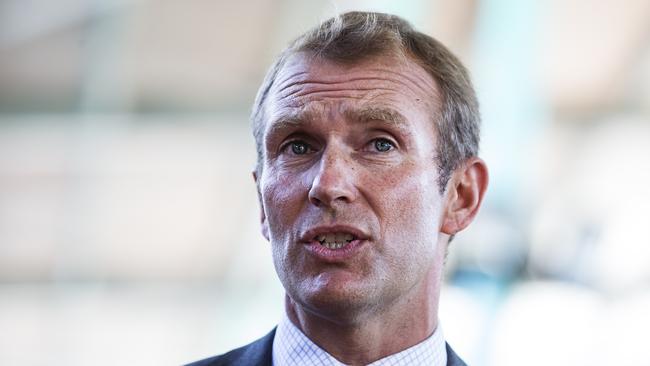 Minister Rob Stokes speaks at a press conference about the unveiling of a revolutionary new Ôpop up schoolÕ solution to house Ultimo Public School students while their former school site is redeveloped into a new cutting edge educational facility. Pic Jenny Evans