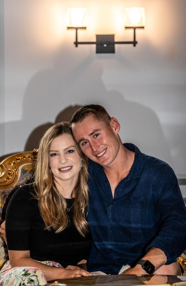 Marnus Labuschagne with wife Rebekah. Picture: Monique Harmer