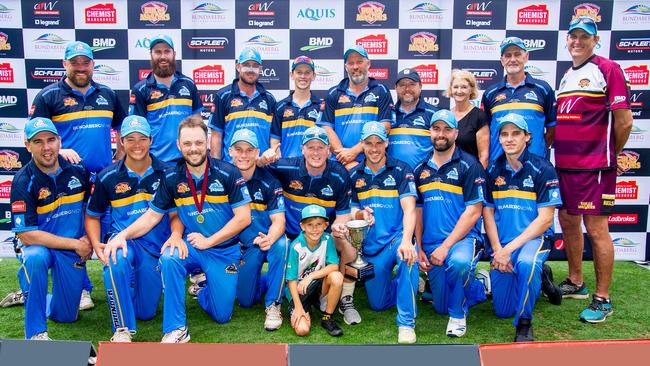 Gold Coast Thunder after winning the Bulls Masters Country Challenge T20 title at the Gabba. Picture: ROBERT JONES/ACTION PHOTOS