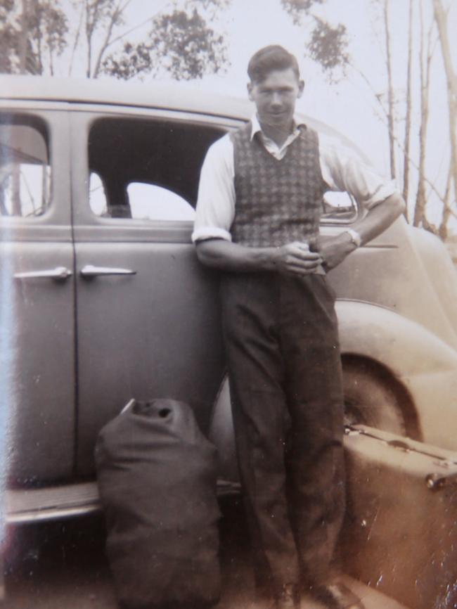 Hard work: Gerald Marshall and his suitcase on the way to Mildura for fruitpicking season.