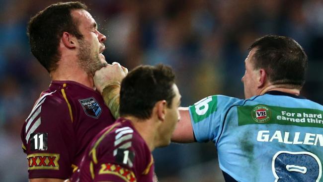 Gallen had a rare Origin win when he planted two punches on Nate Myles’ chin. (Photo by Mark Kolbe/Getty Images)