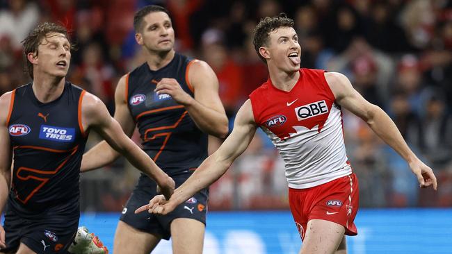 Chad Warner and the Swans were celebrating on Saturday night. Picture: Phil Hillyard