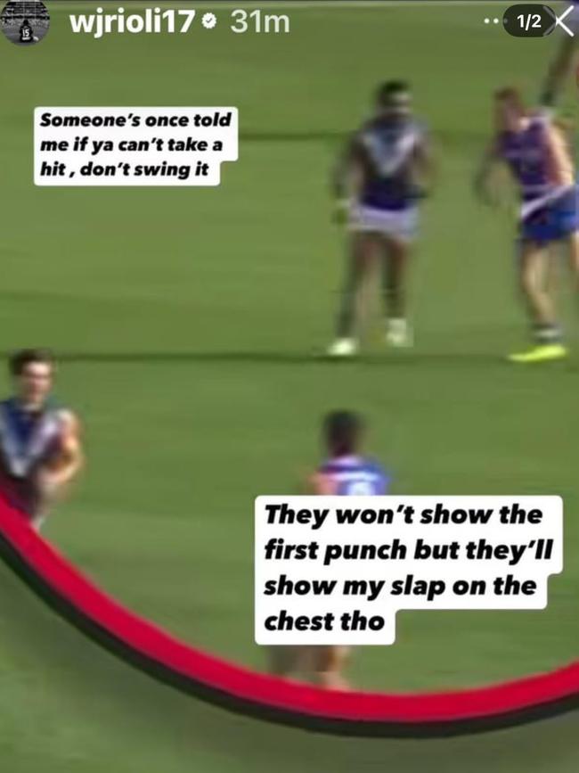 Willie Rioli posted images on Instagram after the match.
