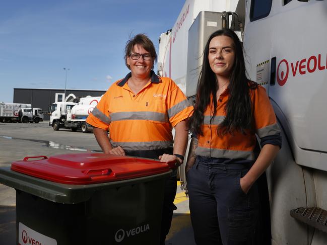 Steph French and Sarah Picken who are truck drivers for Veolia.  Women in wheels program being rolled out nationally.  Picture: Nikki Davis-Jones