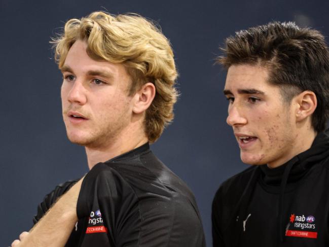 Isaac Birt with 2021 number one pick and former South Adelaide teammate Jason Horne Francis. Picture: Russell Millard