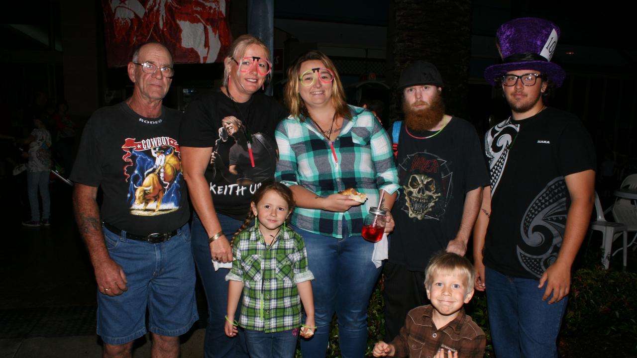 <p>Paul Billsborough, Joanne Daley, Chloe Vaughan, PJ Bridgewater, Shane Griffin and Summer and Jaidan Vaughan have fun at the Warwick Rodeo Mardi Gras. Photo Deanna Millard / Daily News</p>