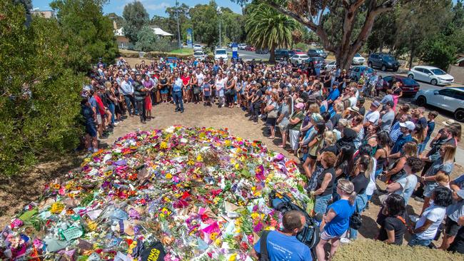 A vigil held at the site of Aiia Maasarwe's murder in Bundoora, attended by her father Saeed. Picture: Jason Edwards